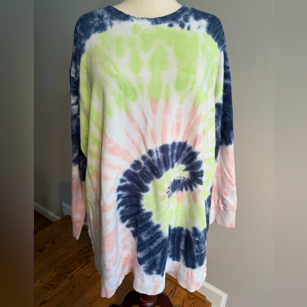 Old Navy Neon Green/Navy/Peach Tie Dye Sweatshirt - Size 3X Plus